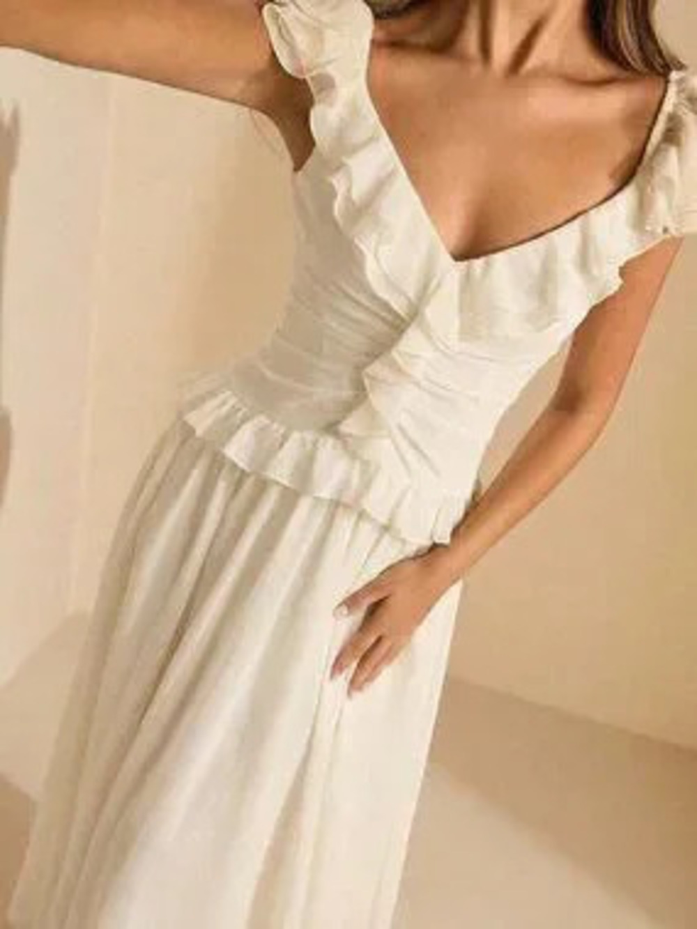 ZARA Apricot Sexy Women's Plain Sleeveless V Neck Flared A Line Maxi Dress - Picture 3 of 7